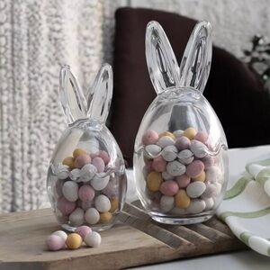 NEW Easter Glass Egg Shape Bunny Ears Candy Jar VIRAL